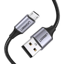 Кабель Ugreen US290 USB 2.0 to Micro Cable Nickel Plating Aluminum Braid 2A 1.5 м Black (60147)