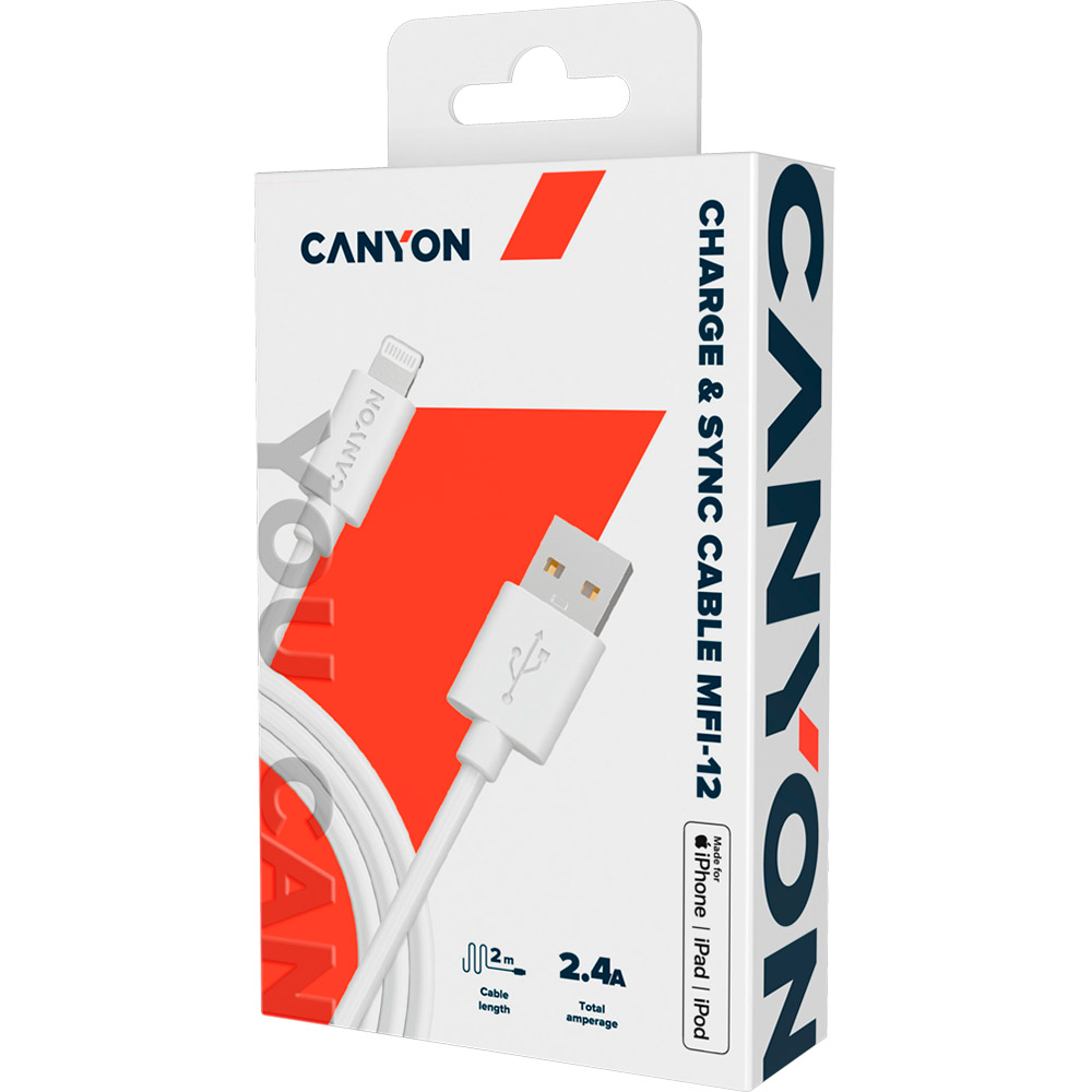 Кабель CANYON MFI-12 Lightning - USB 2m White (CNS-MFIC12W) Тип USB - Lightning