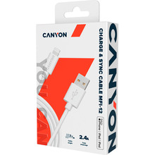 Кабель CANYON MFI-12 Lightning - USB 2m White (CNS-MFIC12W)