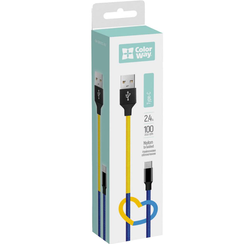 Фото 4 Кабель COLORWAY USB-Type-C (National) 2.4А 1 м Blue/Yelow (CW-CBUC052-BLY)