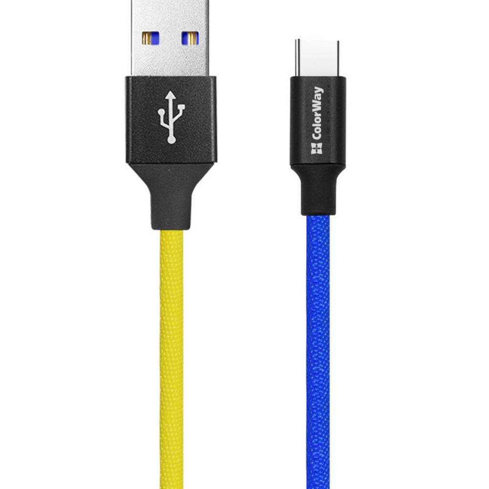 Кабель COLORWAY USB-Type-C (National) 2.4А 1 м Blue/Yelow (CW-CBUC052-BLY) Тип USB - USB Type-С