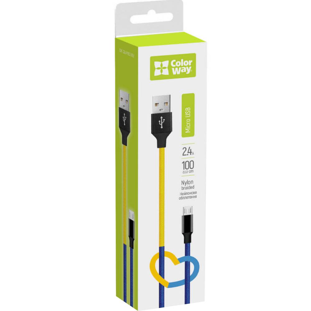 Внешний вид Кабель COLORWAY USB - Micro-USB (National) 2.4А 1 м Blue/Yelow (CW-CBUM052-BLY)