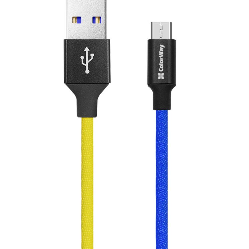 Кабель COLORWAY USB - Micro-USB (National) 2.4А 1 м Blue/Yelow (CW-CBUM052-BLY) Тип USB - micro-USB
