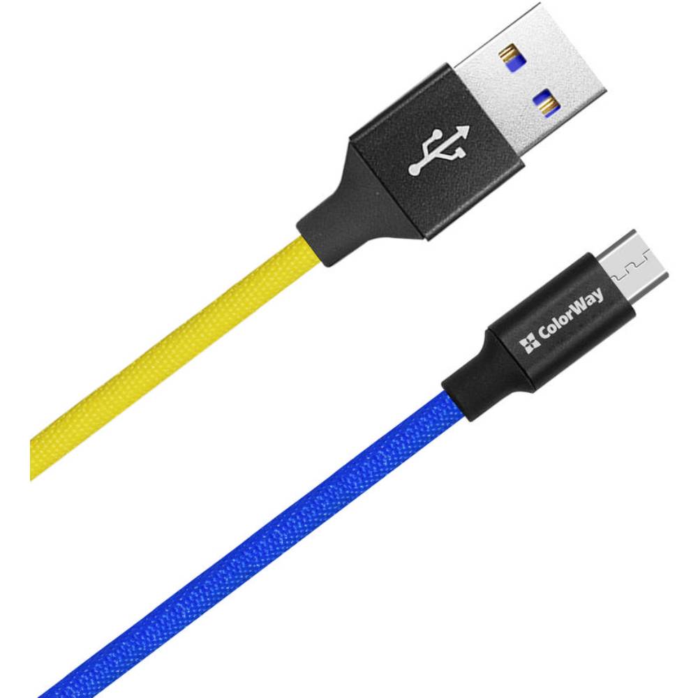 Кабель COLORWAY USB - Micro-USB (National) 2.4А 1 м Blue/Yelow (CW-CBUM052-BLY) Длина 1