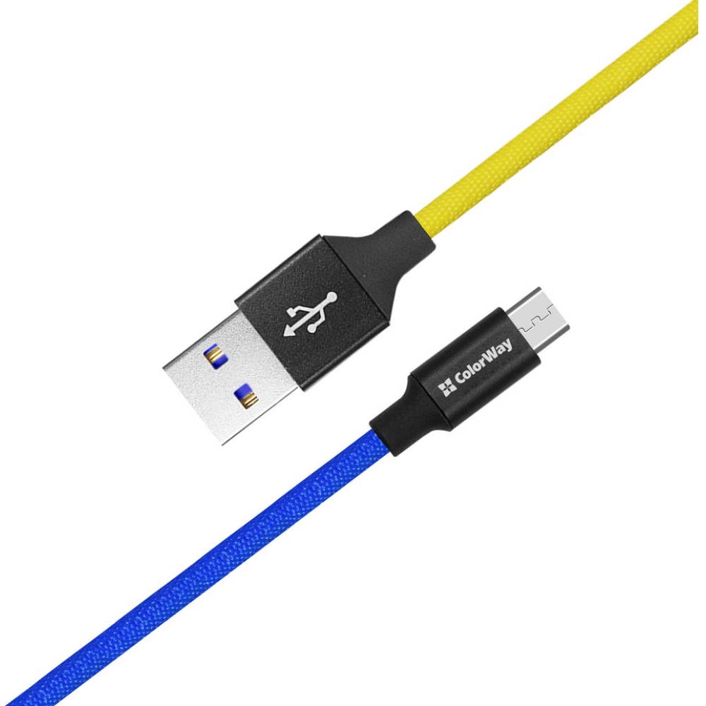 Кабель COLORWAY USB - Micro-USB (National) 2.4А 1 м Blue/Yelow (CW-CBUM052-BLY) Подсветка False