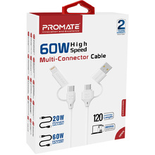 Кабель PROMATE USB-Lightning/microUSB/Type-C White (quadcord-pd60.white)