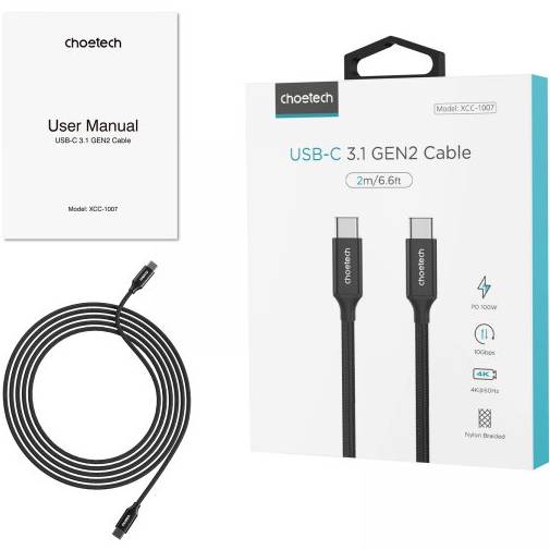 Кабель CHOETECH Type-C - Type-C USB 3.1 GEN 2 2 м (XCC-1007-V2-BK) Тип USB Type-С - USB Type-С