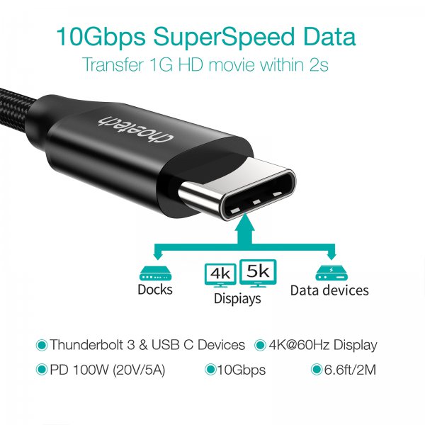Кабель CHOETECH Type-C - Type-C USB 3.1 GEN 2 2 м (XCC-1007-V2-BK) Подсветка False