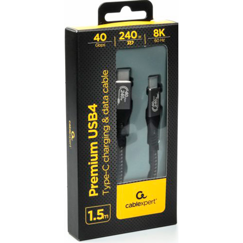 Кабель CABLEXPERT USB Type-C - USB Type-C 40Gbps 240W (48V5A) 1.5 м (CCBP-USB4-CMCM240-1.5M) Тип USB Type-С - USB Type-С