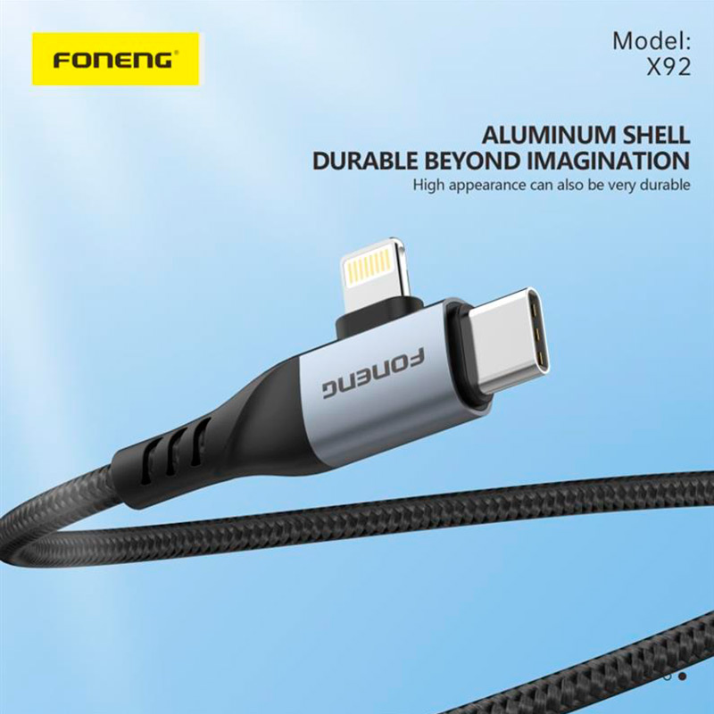 Зовнішній вигляд Кабель FONENG X92 4-in-1 (60W) USB/USB-C - USB-C/Lightning 1м Black (X92-CA-FIO)