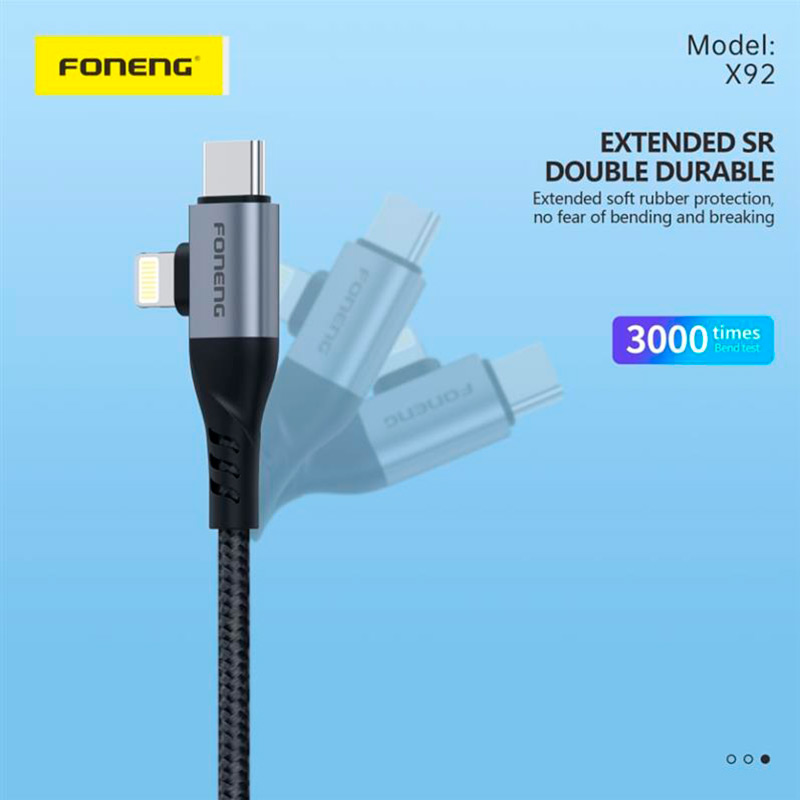 Кабель FONENG X92 4-in-1 (60W) USB/USB-C - USB-C/Lightning 1м Black (X92-CA-FIO) Довжина 1