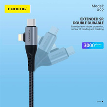 Кабель FONENG X92 4-in-1 (60W) USB/USB-C - USB-C/Lightning 1м Black (X92-CA-FIO)