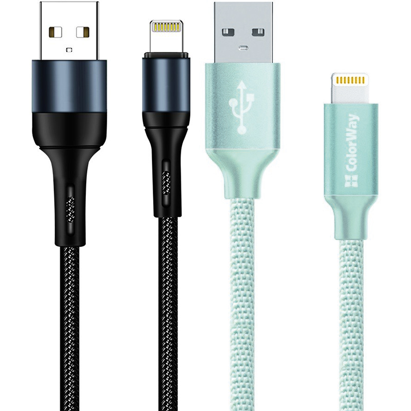 Комплект кабелів COLORWAY USB-Lightning 1м Black + USB-Lightning 1м Mint (CW-CBUL045-BK/CBUL004-MT) Комплект кабелів COLORWAY USB-Lightning 1м Black + USB-Lightning 1м Mint (CW-CBUL045-BK/CBUL004-MT)