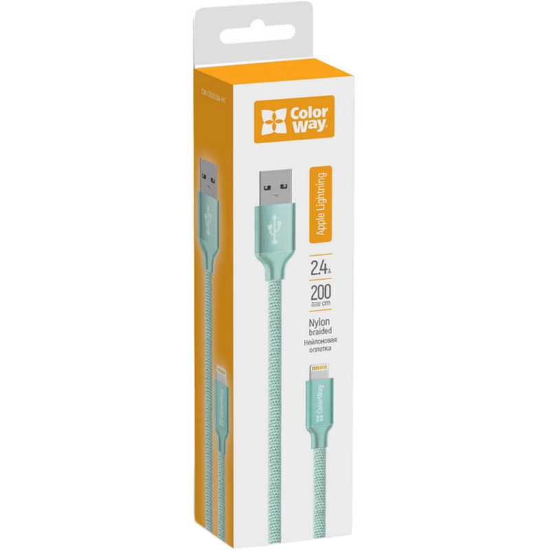 Внешний вид Комплект кабелей COLORWAY USB-Lightning 1м Black + USB-Lightning 2м Mint (CW-CBUL004-BK/CBUL007-MT)