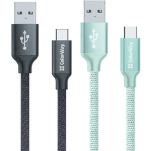 Комплект кабелів COLORWAY USB-USB-C 1м Black + USB-USB-C 1м Mint (CW-CBUC003-BK/CBUC003-MT)