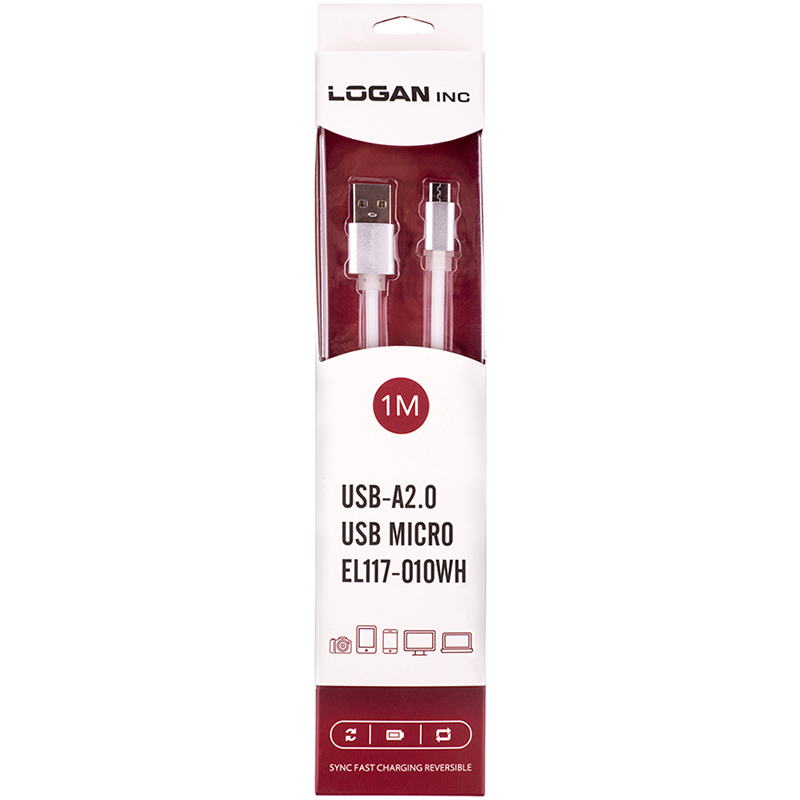 Кабель LOGAN USB-A 2.0 - microUSB 1 м White (EL117-010WH) Довжина 1