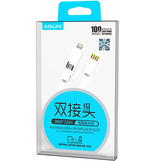 Кабель ARUN B10M6 2in1 белый Тип USB - micro-USB/Lightning