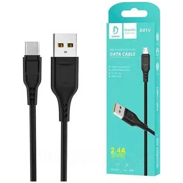 Кабель DENMEN D01V Silicone USB - Micro USB 2.4A 1M черный (DM-D01V-BK) Подсветка False