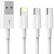 Кабель DENMEN D22E 3-В-1 Lightning/Micro USB/Type-C 2.4A 1M White (DM-D22E-WH)