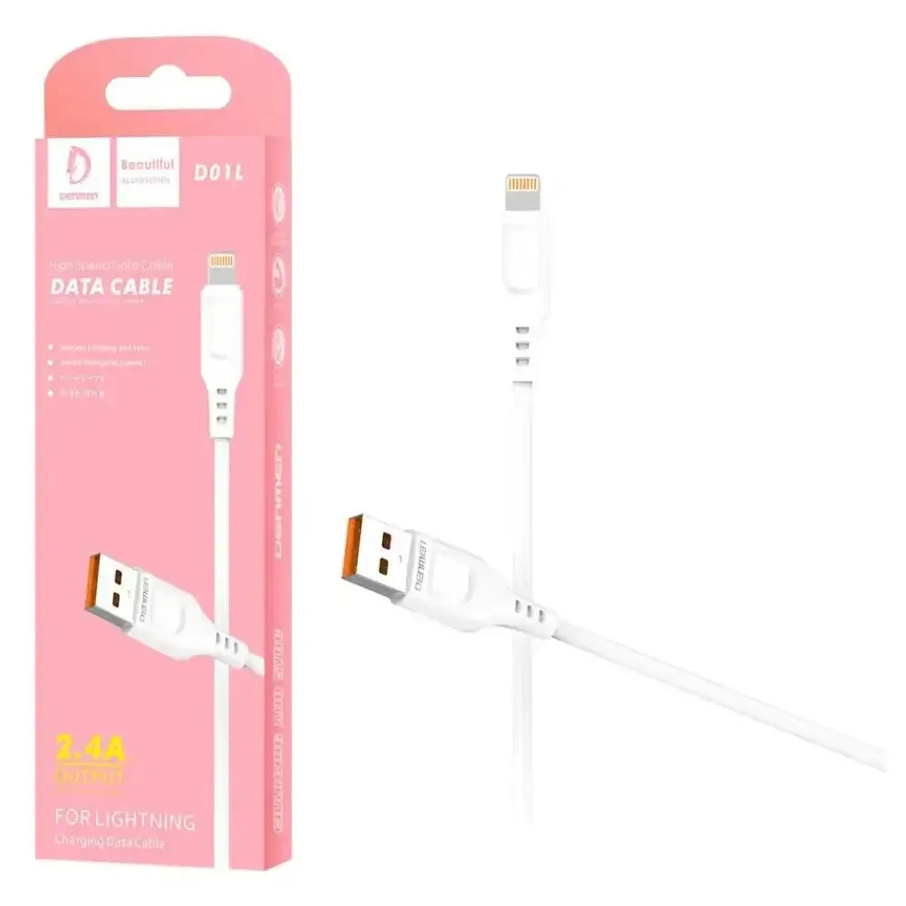 Кабель DENMEN D01L Silicone Lightning 1м White (DM-D01L-WH) Подсветка False