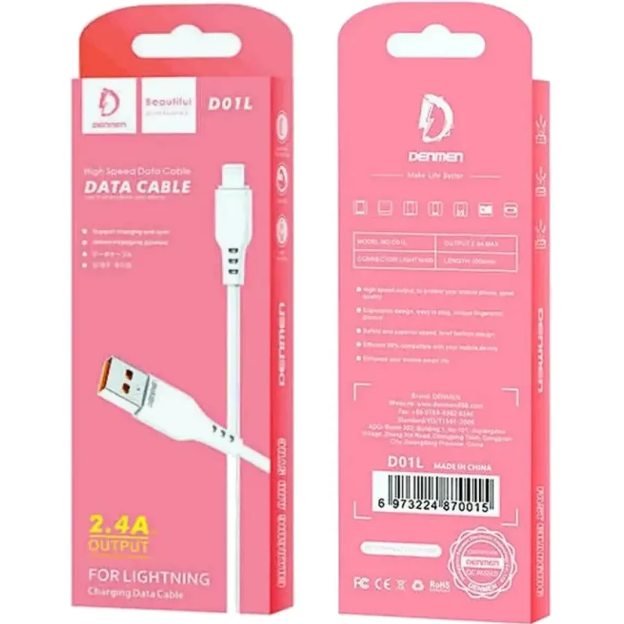 Фото 4 Кабель DENMEN D01L Silicone Lightning 1м White (DM-D01L-WH)