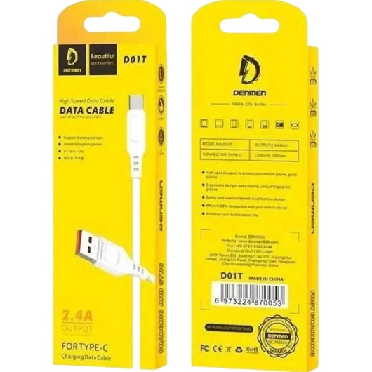 Внешний вид Кабель DENMEN D01T Silicone USB Type-C 1 м White (DM-D01T-WH)