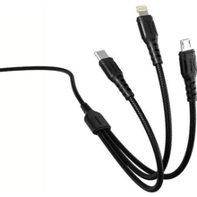 Кабель DENMEN D05E 3-В-1 Lightning/Micro USB/Type-C 1 м Black (DM-D05E-BK)