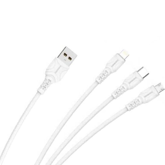 Кабель DENMEN D05E 3-В-1 Lightning/Micro USB/Type-C 1 м White (DM-D05E-WH)