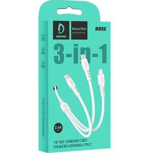 Фото 4 Кабель DENMEN D05E 3-В-1 Lightning/Micro USB/Type-C 1 м White (DM-D05E-WH)