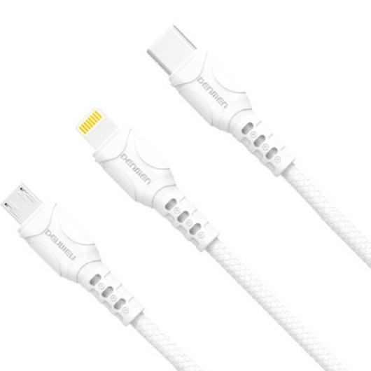 Кабель DENMEN D05E 3-В-1 Lightning/Micro USB/Type-C 1 м White (DM-D05E-WH) Тип USB – Lightning/micro-USB/USB Type-C