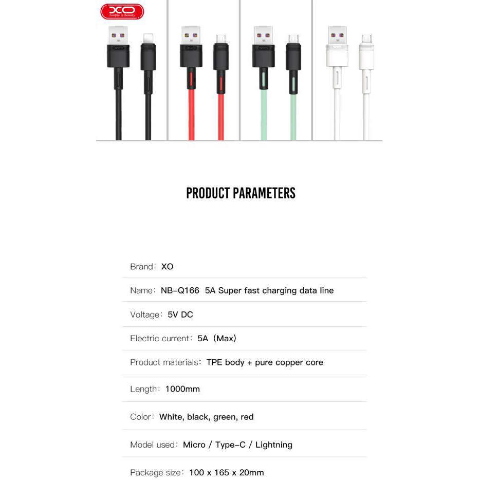 Кабель XO lightning NBQ166 5A/1m Green (NB166-L-1-GR) Подсветка False