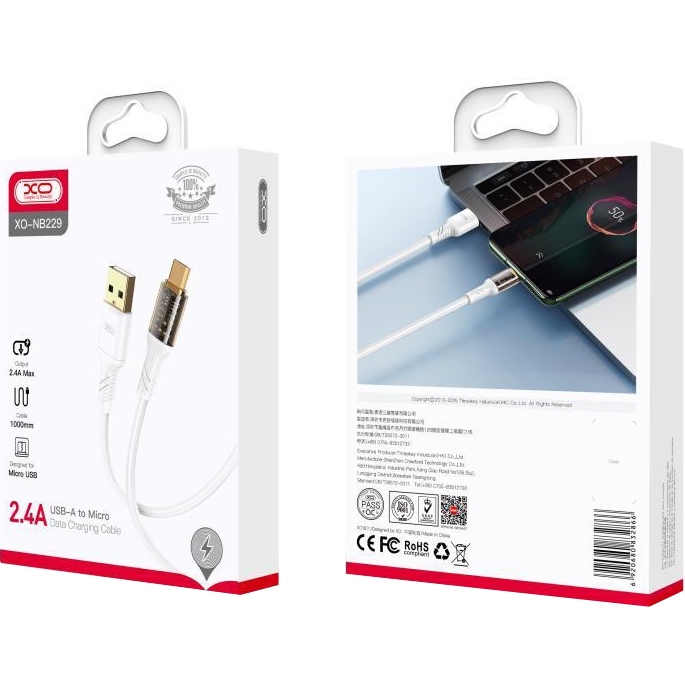 Кабель XO microUSB NB229 2.4A/1m White (NB229-M-1-WH) Тип USB - micro-USB