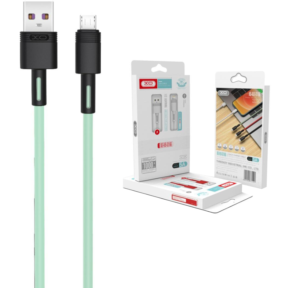 Кабель XO microUSB NBQ166 5A/1m Green (NB166-M-1-GR) Тип USB - micro-USB