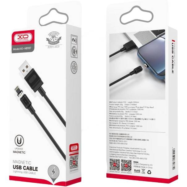 Кабель XO NB187 USB-Lightining PVC Magnetic 2.1A 1m White (NB187-L-1-WH) Тип USB - Lightning