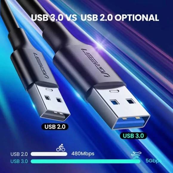 Кабель UGREEN US184 USB 3.0 to USB Type-C Male Cable Nickel Plating 3A 1.5m Black 20883 (90403219) Подсветка False