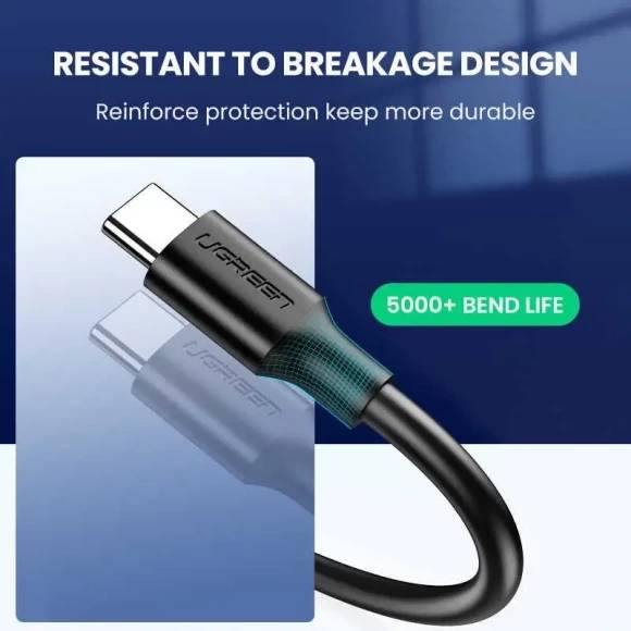 Фото 4 Кабель UGREEN US184 USB 3.0 to USB Type-C Male Cable Nickel Plating 3A 1.5m Black 20883 (90403219)