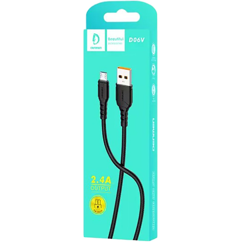 Кабель DENMEN D06V Silicone USB - Micro-USB 2.4A 1 м Black (D06V-BK) Тип USB - micro-USB