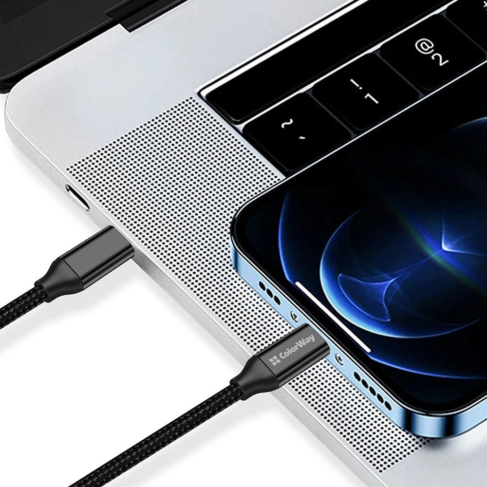 Зовнішній вигляд Кабель COLORWAY Type-C - Type-C USB3.2 Gen2 PD100W 5А 1м Black (CW-CBPDCC062-BK)