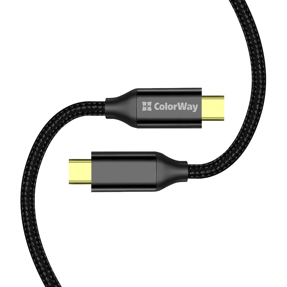 Кабель COLORWAY Type-C - Type-C USB3.2 Gen2 PD100W 5А 1м Black (CW-CBPDCC062-BK) Підсвітка False
