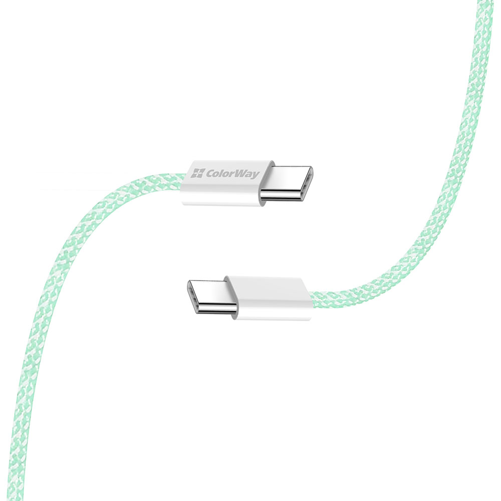Зовнішній вигляд Кабель COLORWAY Type-C - Type-C PD Fast Charging 60W 3.0А 1м Green (CW-CBPDCC061-G)
