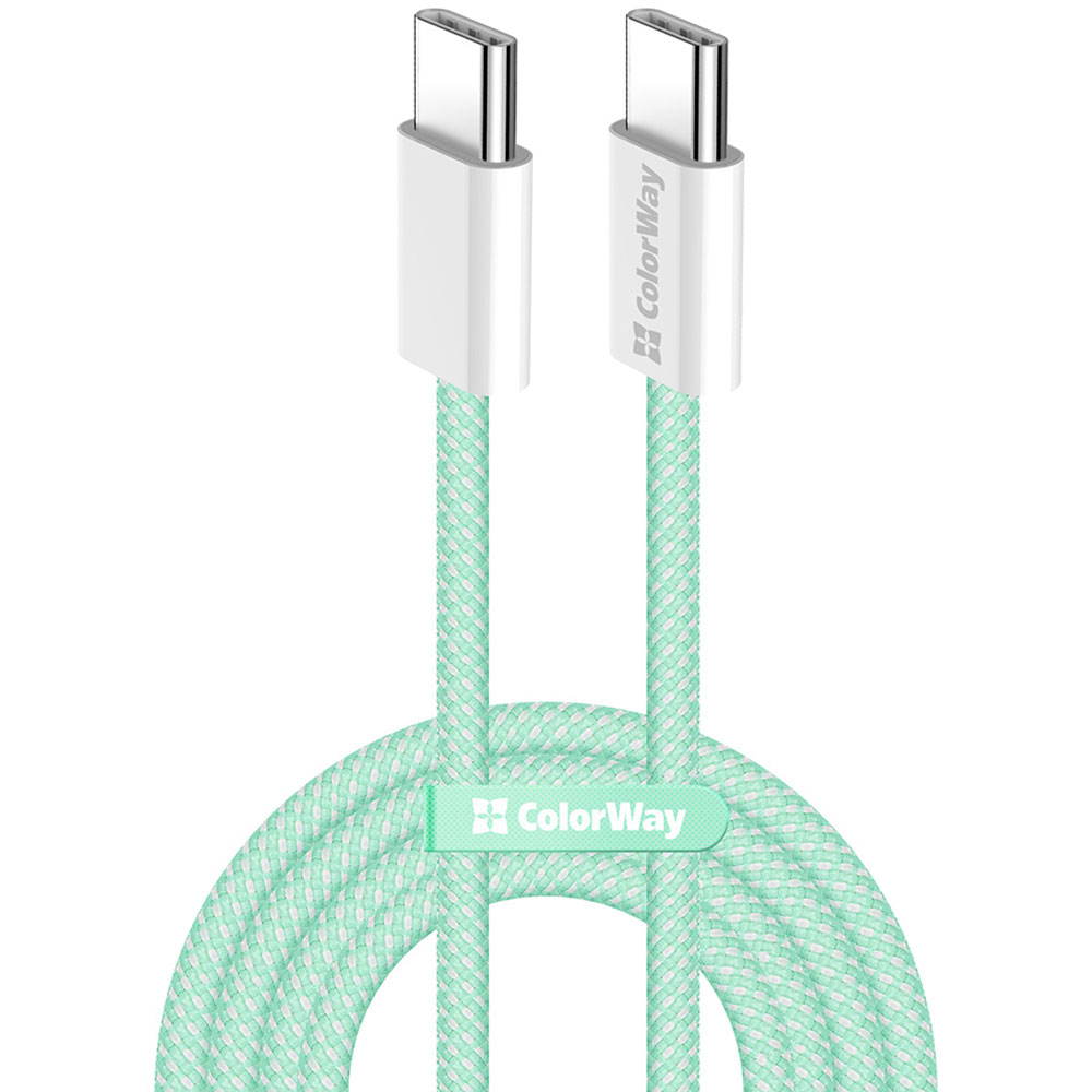Кабель COLORWAY Type-C - Type-C PD Fast Charging 60W 3.0А 1м Green (CW-CBPDCC061-G) Кабель COLORWAY Type-C - Type-C PD Fast Charging 60W 3.0А 1м Green (CW-CBPDCC061-G)