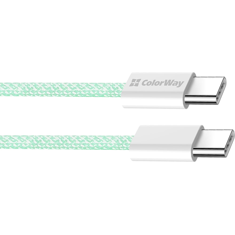 Кабель COLORWAY Type-C - Type-C PD Fast Charging 60W 3.0А 1м Green (CW-CBPDCC061-G) Підсвітка False