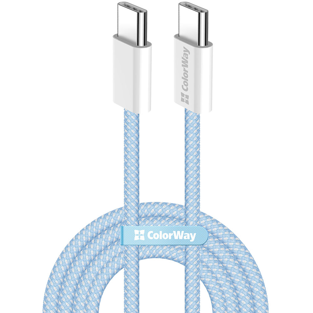 Кабель COLORWAY Type-C - Type-C PD Fast Charging 60W 3.0А 1м Blue (CW-CBPDCC061-BL) Кабель COLORWAY Type-C - Type-C PD Fast Charging 60W 3.0А 1м Blue (CW-CBPDCC061-BL)