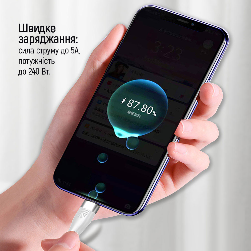 Фото 4 Кабель COLORWAY Type-C - Type-C PD Fast Charging 240W 5А 1м White (CW-CBPDCC065-WT)