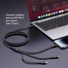 Кабель COLORWAY 3в1 Type-C - Lightning+MicroUSB+Type-C 3.0A 60W 1.2м Black (CW-CBPDU3060-BK)