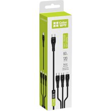 Кабель COLORWAY 3в1 Type-C - Lightning+MicroUSB+Type-C 3.0A 60W 1.2м Black (CW-CBPDU3060-BK)