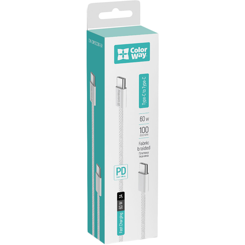 Заказать Кабель COLORWAY Type-C - Type-C PD Fast Charging 60W 3.0А 1м Grey (CW-CBPDCC061-GR)