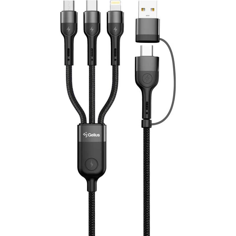 Кабель GELIUS Multimate 4in1 USB-A/Type-C для Type-C/Lightning/MicroUSB (1.2m) GP-UCN006 Black (00000098306)