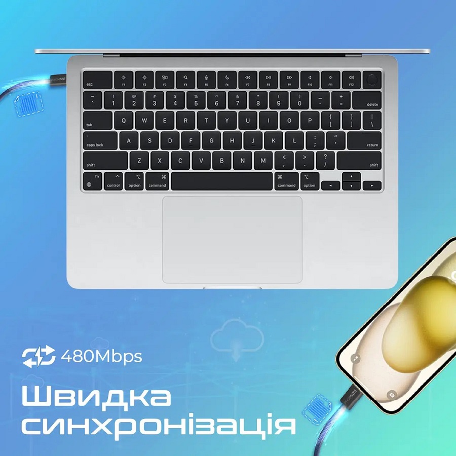 Кабель PROMATE EcoLine-CC120 USB Type-C - USB Type-C 60W Power Delivery 1.2 м Navy (ecoline-cc120.navy) Длина 1.2