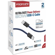 Кабель PROMATE ecoline-cc200 usb-c to usb-c 60w power delivery 2 м navy (ecoline-cc200.navy)